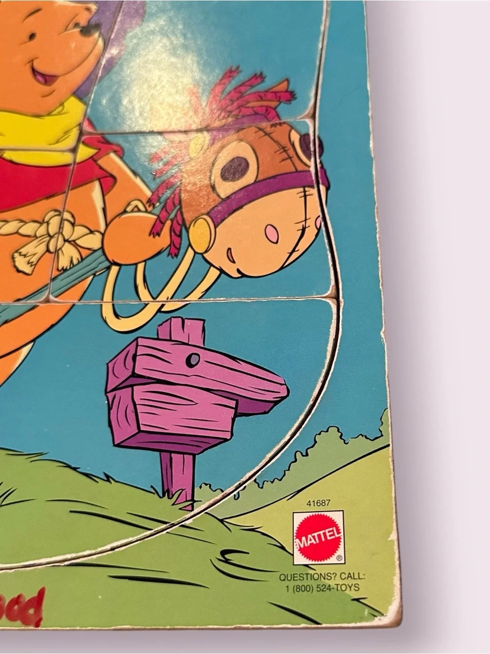 Vintage Mattel Winnie the Pooh Kids Wooden Puzzle Cowboy Western Theme